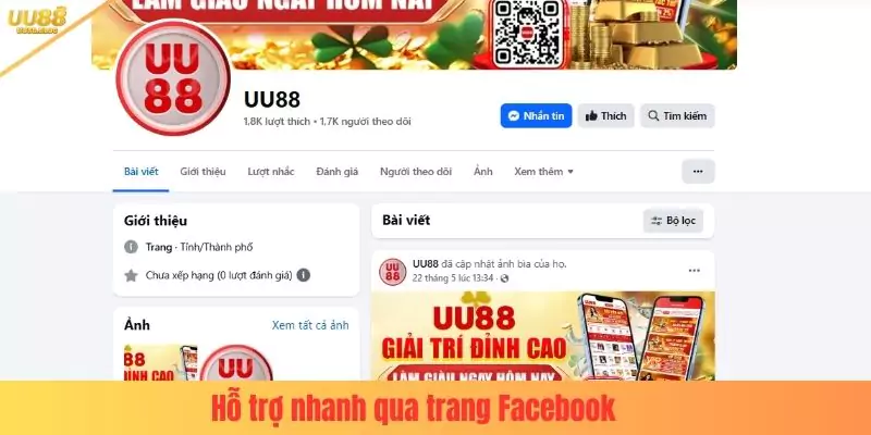 Hỗ trợ nhanh qua trang Facebook