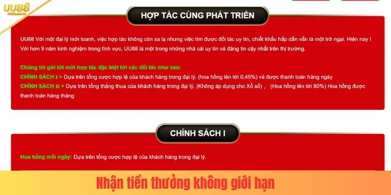 Nhận tiền thưởng không giới hạn